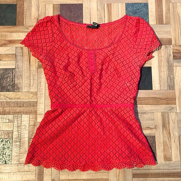 Mango / MNG Suit Women’s Dress Blouse. Red. Mesh/Lace with light stretch. - Picture 1 of 4